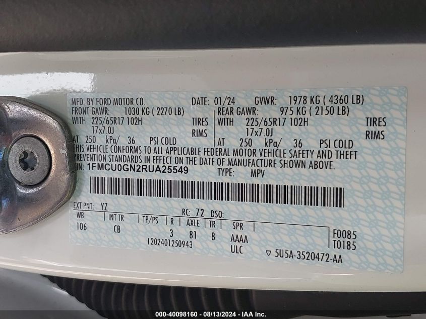 1FMCU0GN2RUA25549 2024 Ford Escape Active