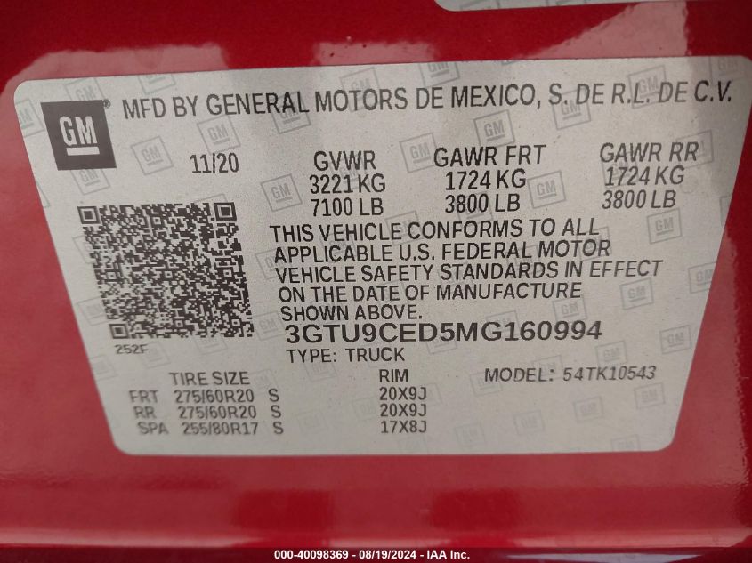 3GTU9CED5MG160994 2021 GMC Sierra 1500 Elevation