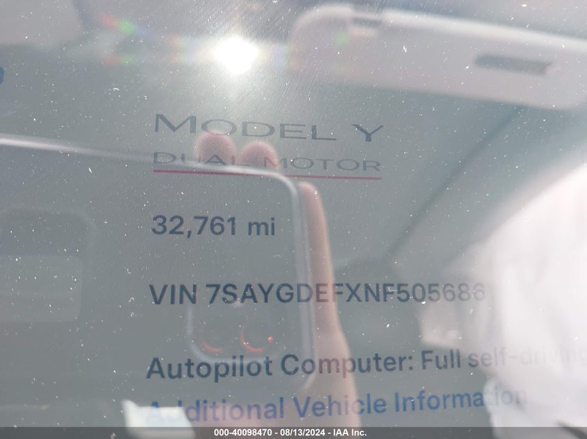 2022 TESLA MODEL Y U   U(VIN: 7SAYGDEFXNF505686