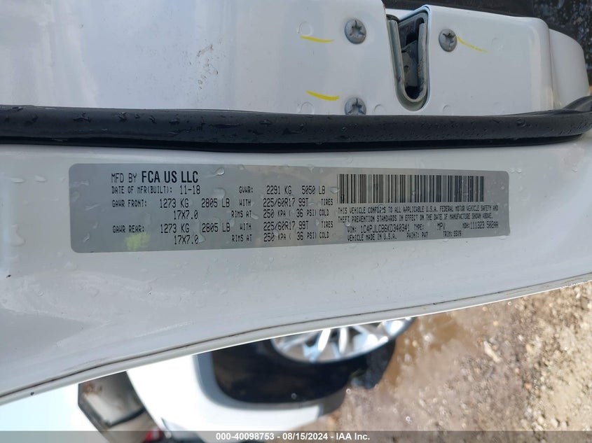 VIN 1C4PJLCB6KD340341 2019 JEEP CHEROKEE LATITUDE FWD