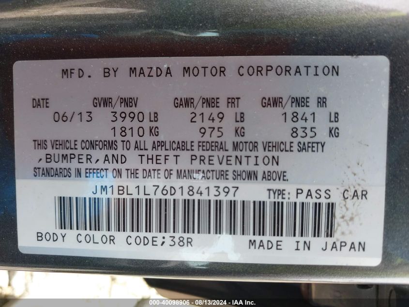 2013 Mazda Mazda3 I Touring VIN: JM1BL1L76D1841397 Lot: 40098906