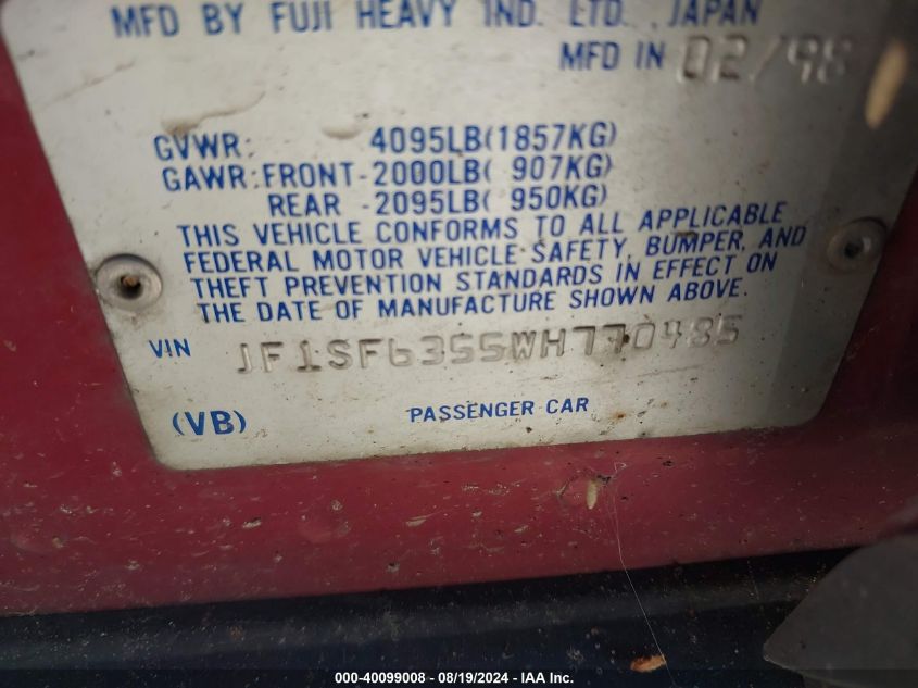 1998 Subaru Forester L VIN: JF1SF6355WH770485 Lot: 40099008