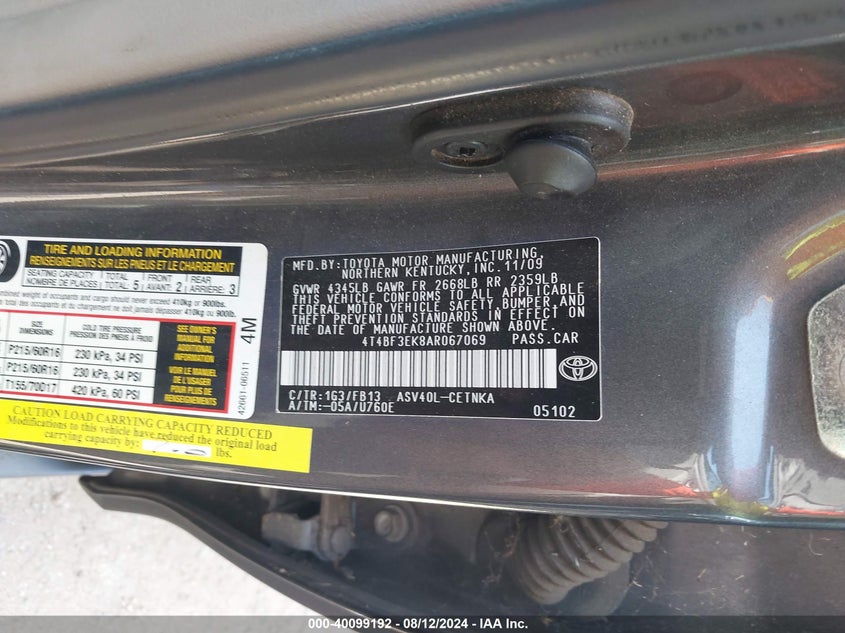 2010 Toyota Camry Le VIN: 4T4BF3EK8AR067069 Lot: 40099192