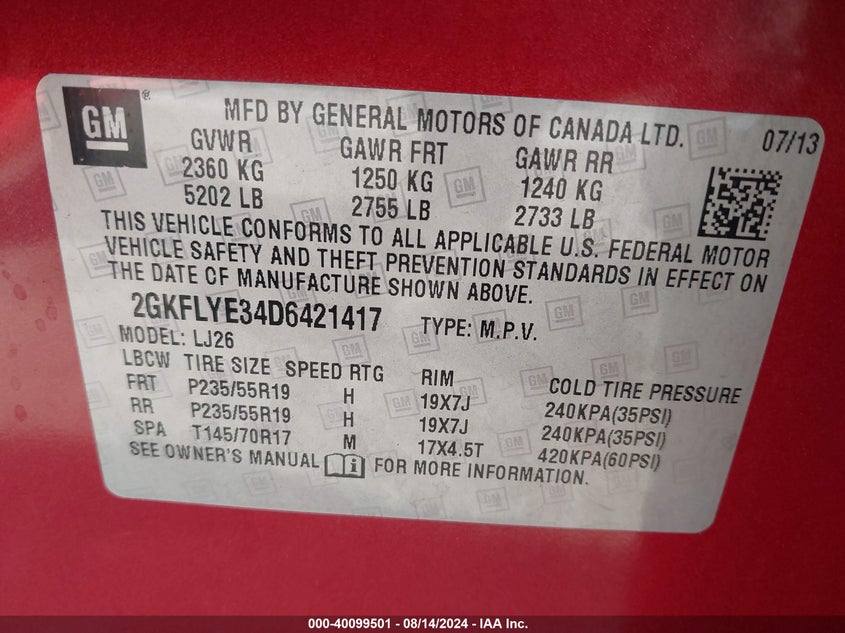 2013 GMC TERRAIN DENALI - 2GKFLYE34D6421417