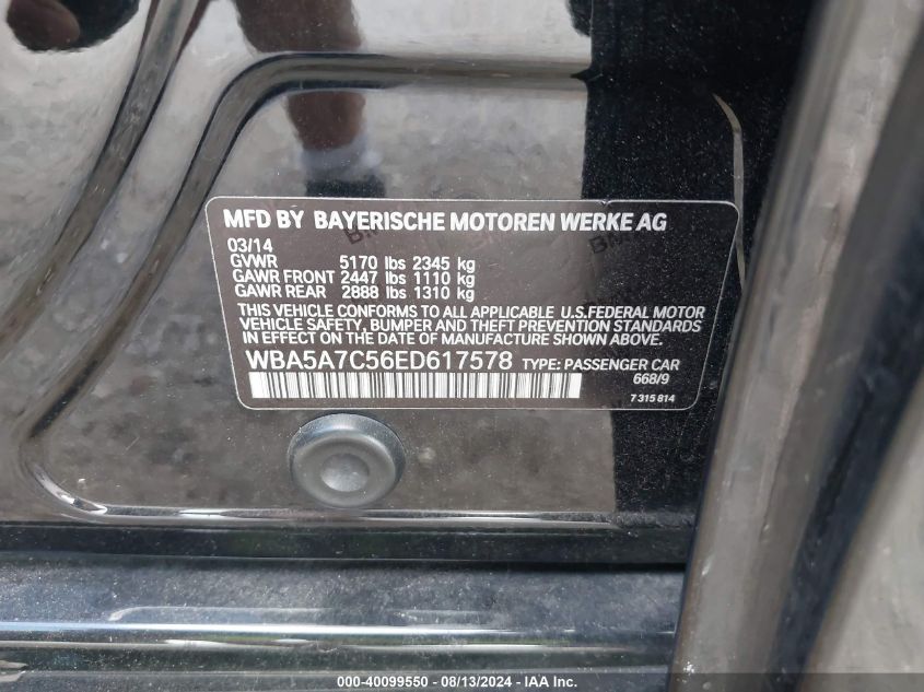 2014 BMW 528I xDrive VIN: WBA5A7C56ED617578 Lot: 40099550