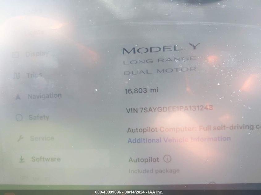 2023 Tesla Model Y VIN: 7SAYGDEE1PA131248 Lot: 40099696