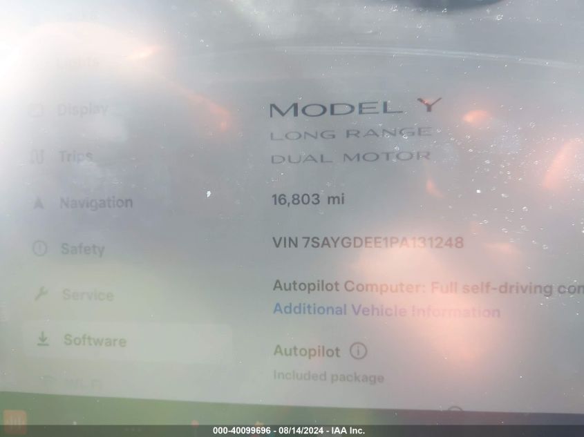 2023 Tesla Model Y VIN: 7SAYGDEE1PA131248 Lot: 40099696