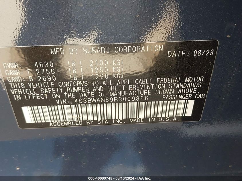 2024 Subaru Legacy Limited VIN: 4S3BWAN69R3009866 Lot: 40099745