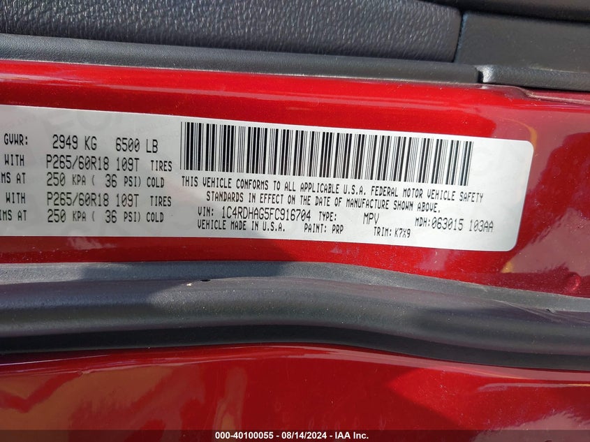 2015 DODGE DURANGO SXT - 1C4RDHAG5FC916704