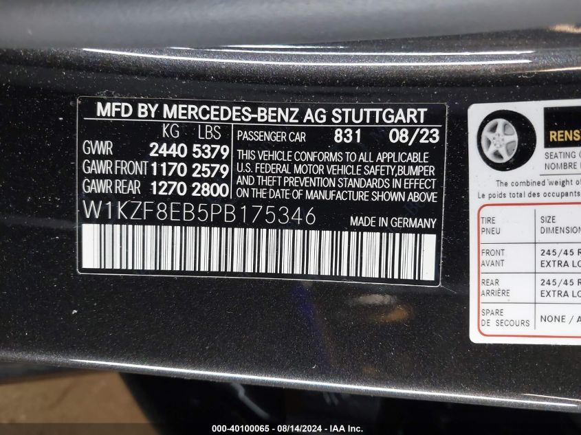 2023 Mercedes-Benz E 350 4Matic VIN: W1KZF8EB5PB175346 Lot: 40100065