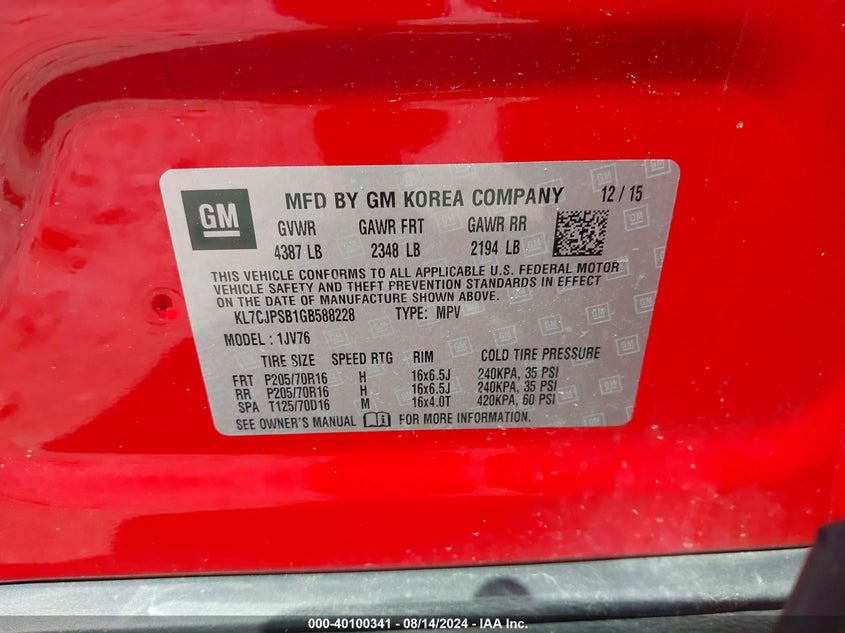 2016 CHEVROLET TRAX 1LT - KL7CJPSB1GB588228