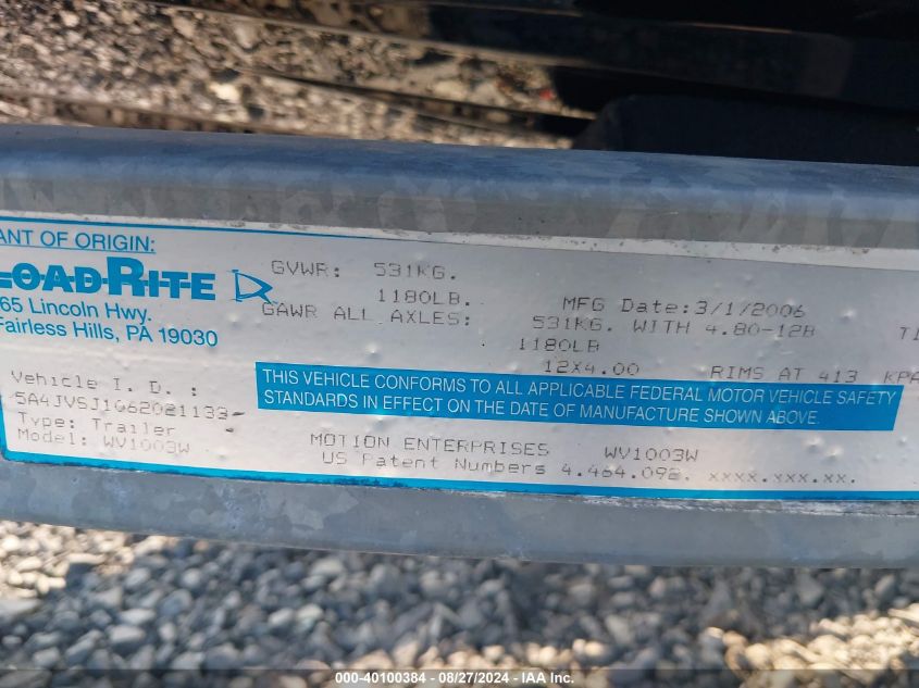 2006 Yamaha Fx Cruiser VIN: YAMA3460D606 Lot: 40100384