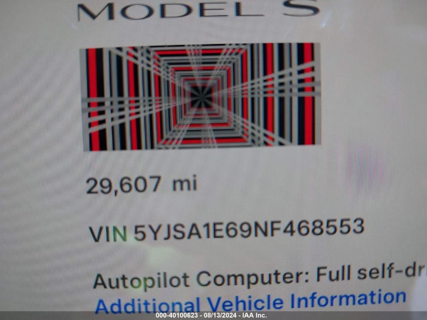 2022 Tesla Model S Plaid Tri Motor All-Wheel Drive VIN: 5YJSA1E69NF468553 Lot: 40100623