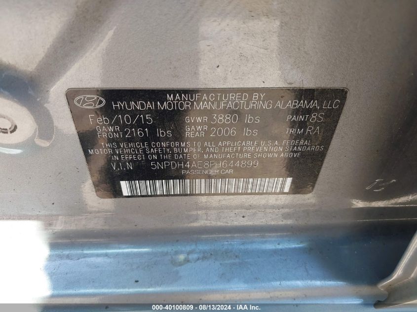 2015 Hyundai Elantra Se VIN: 5NPDH4AE8FH644899 Lot: 40100809