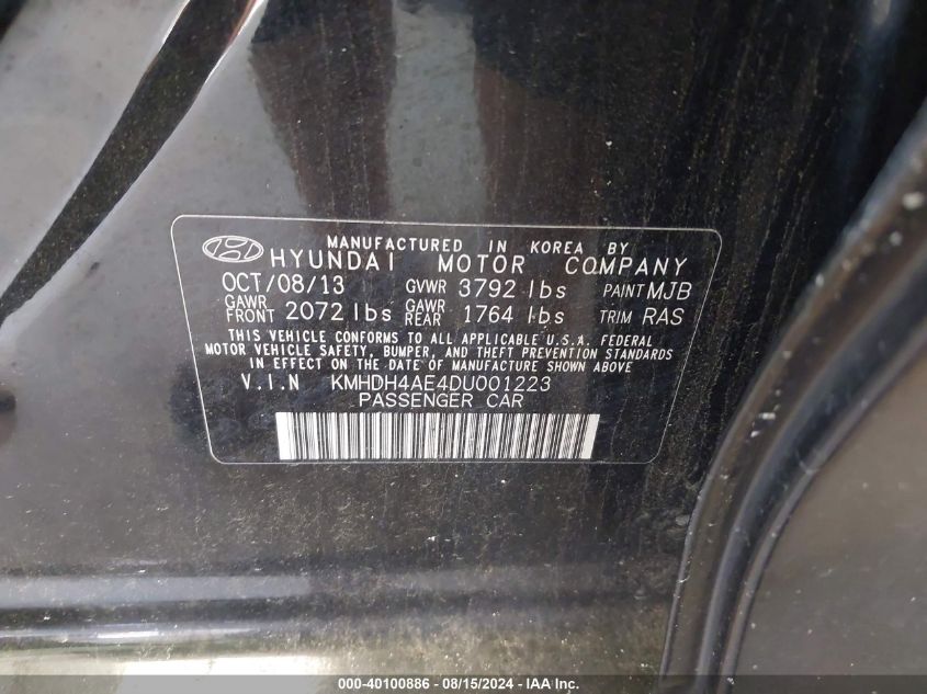 KMHDH4AE4DU001223 2013 Hyundai Elantra Gls