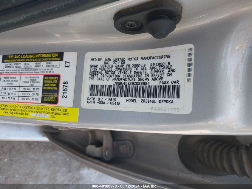 2009 Toyota Corolla Le VIN: 1NXBU40E29Z083884 Lot: 40100970