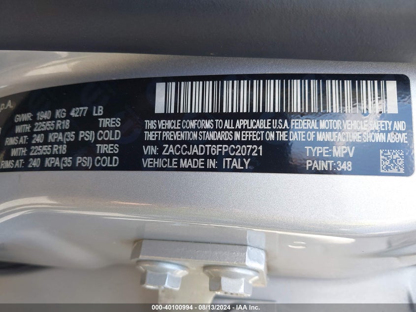 2015 JEEP RENEGADE VIN: ZACCJADT6FPC20721