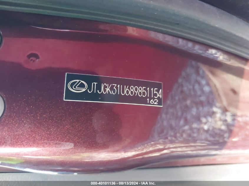 2008 Lexus Rx 350 350 VIN: JTJGK31U689851154 Lot: 40101136