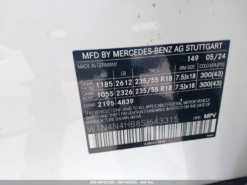 VIN W1N4N4HB8SJ643315 2025 Mercedes-Benz GLA 250, 4... no.9