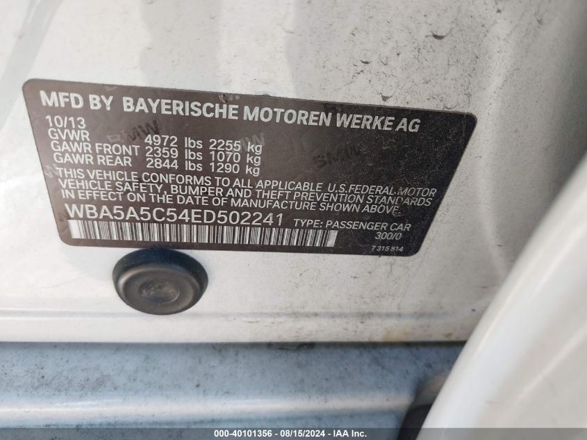 2014 BMW 528I I VIN: WBA5A5C54ED502241 Lot: 40101356
