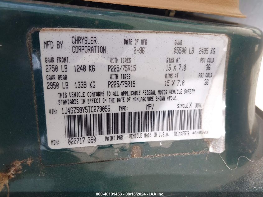 1996 Jeep Grand Cherokee Laredo VIN: 1J4GZ58Y5TC273055 Lot: 40101453