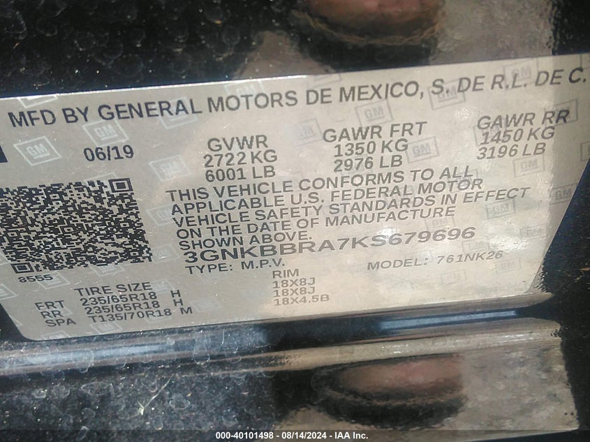 2019 CHEVROLET BLAZER - 3GNKBBRA7KS679696