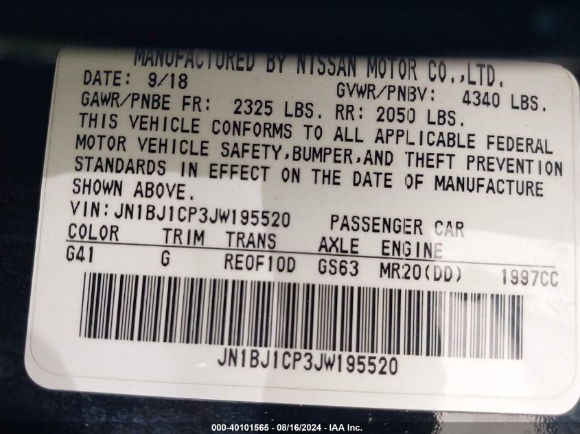 2018 Nissan Rogue Sport Sl VIN: JN1BJ1CP3JW195520 Lot: 40101565