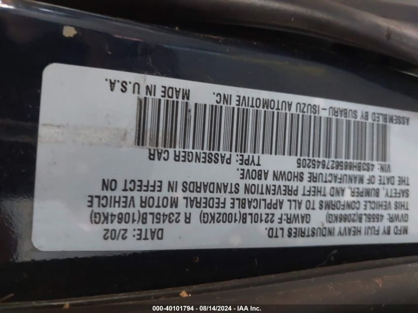 4S3BH665627645205 2002 Subaru Outback