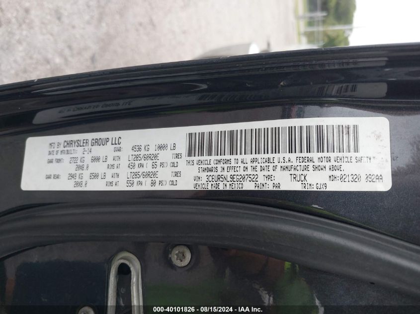 2014 Ram 2500 Laramie VIN: 3C6UR5NL9EG207522 Lot: 40101826