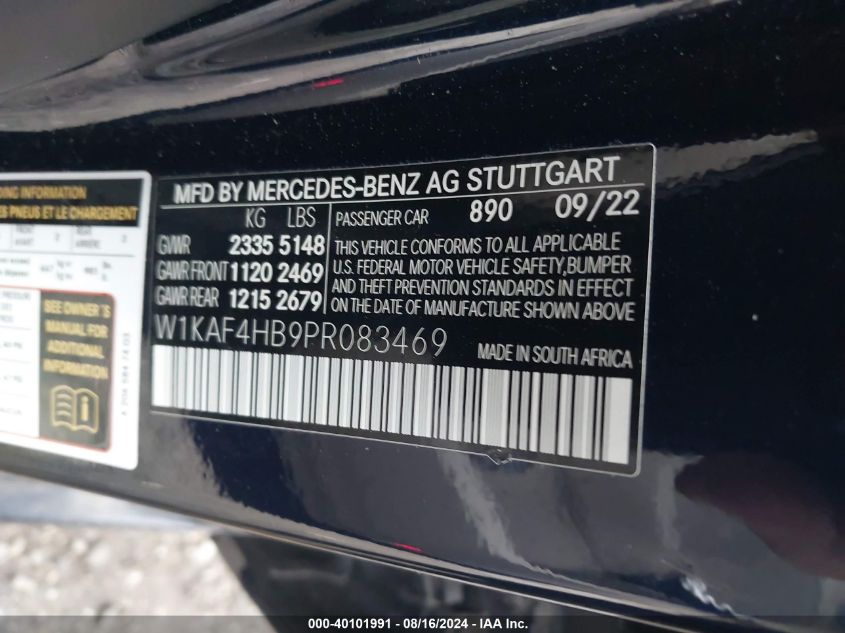 2023 Mercedes-Benz C 300 4Matic VIN: W1KAF4HB9PR083469 Lot: 40101991