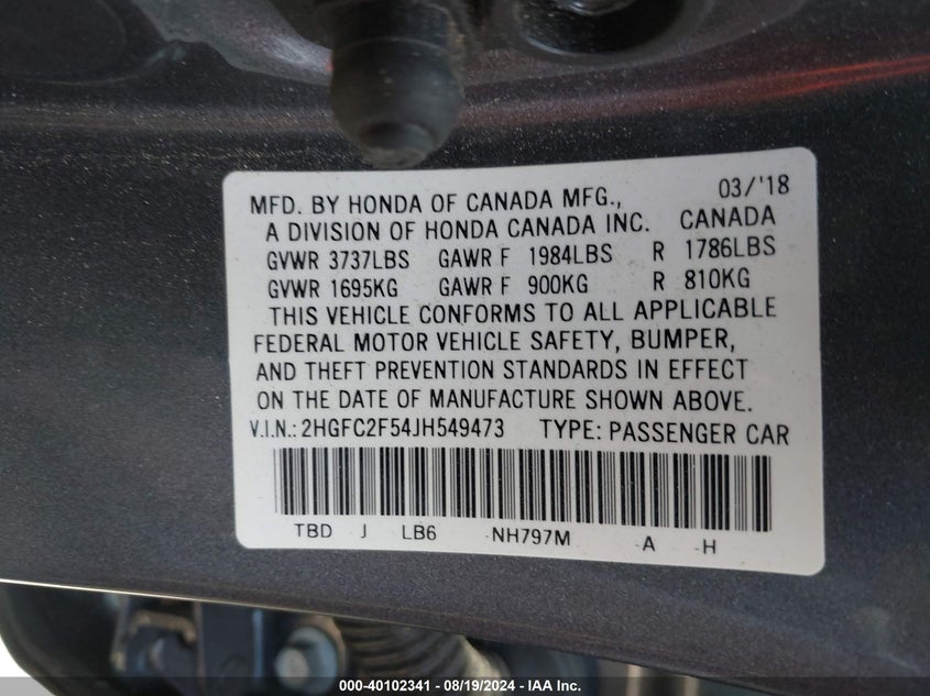 2018 HONDA CIVIC LX - 2HGFC2F54JH549473