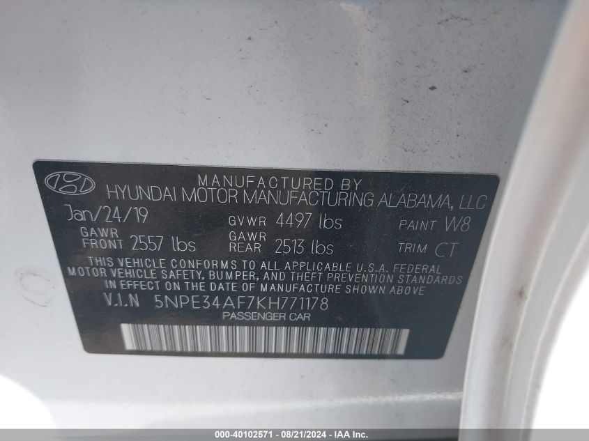 2019 HYUNDAI SONATA LIMITED - 5NPE34AF7KH771178