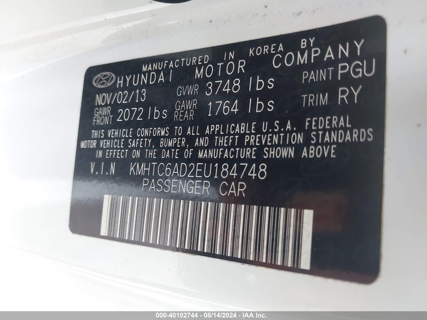 2014 HYUNDAI VELOSTER - KMHTC6AD2EU184748