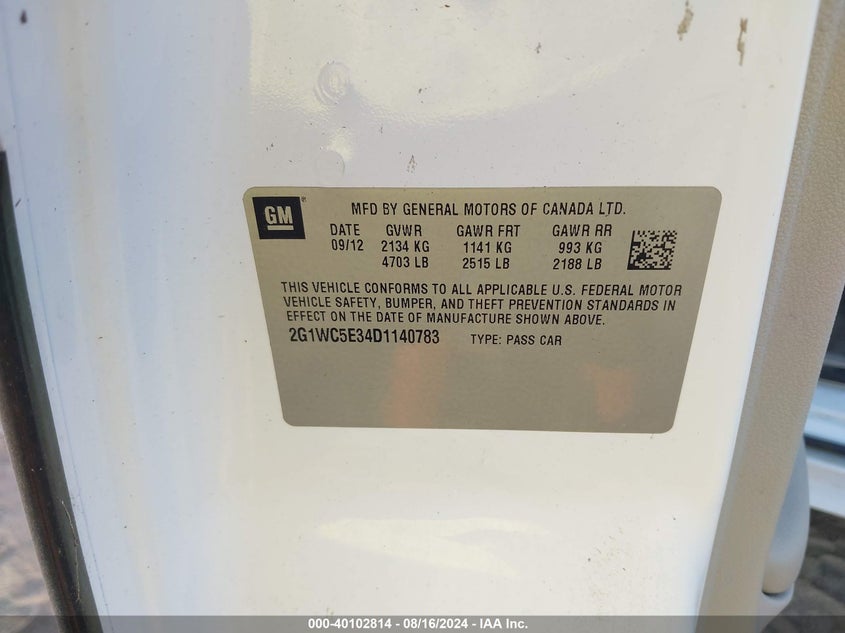 2G1WC5E34D1140783 2013 Chevrolet Impala Ltz