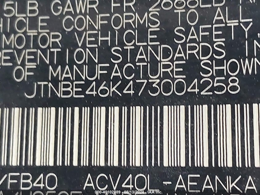 2007 Toyota Camry Le VIN: JTNBE46K473004258 Lot: 40102889
