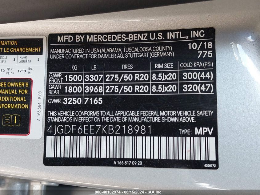 4JGDF6EE7KB218981 2019 Mercedes-Benz Gls 450 4Matic