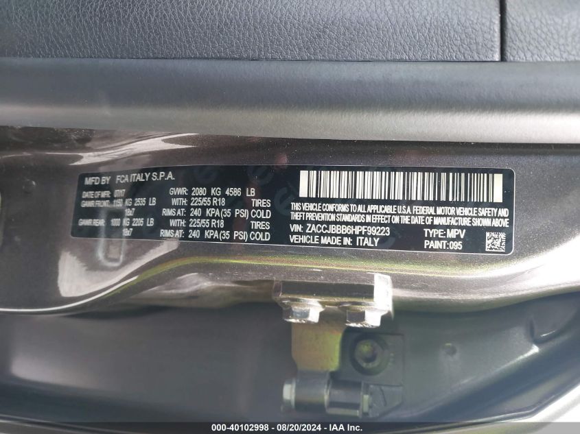 2017 JEEP RENEGADE ALTITUDE 4X4 - ZACCJBBB6HPF99223