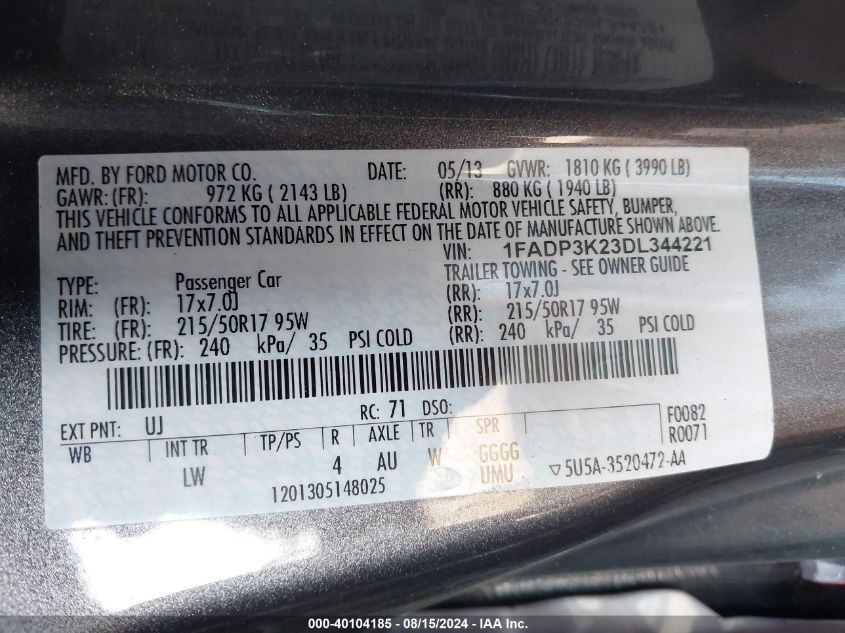 2013 FORD FOCUS SE - 1FADP3K23DL344221