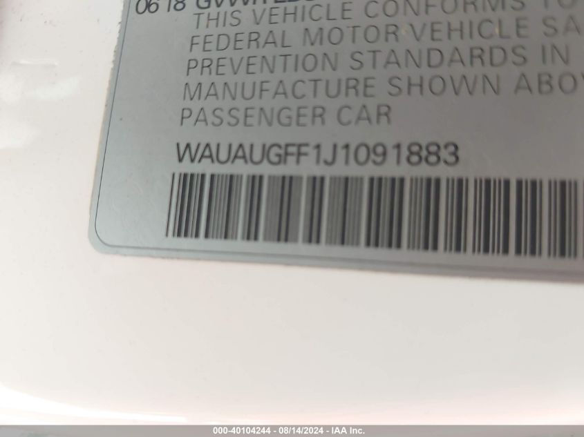 WAUAUGFF1J1091883 2018 Audi A3