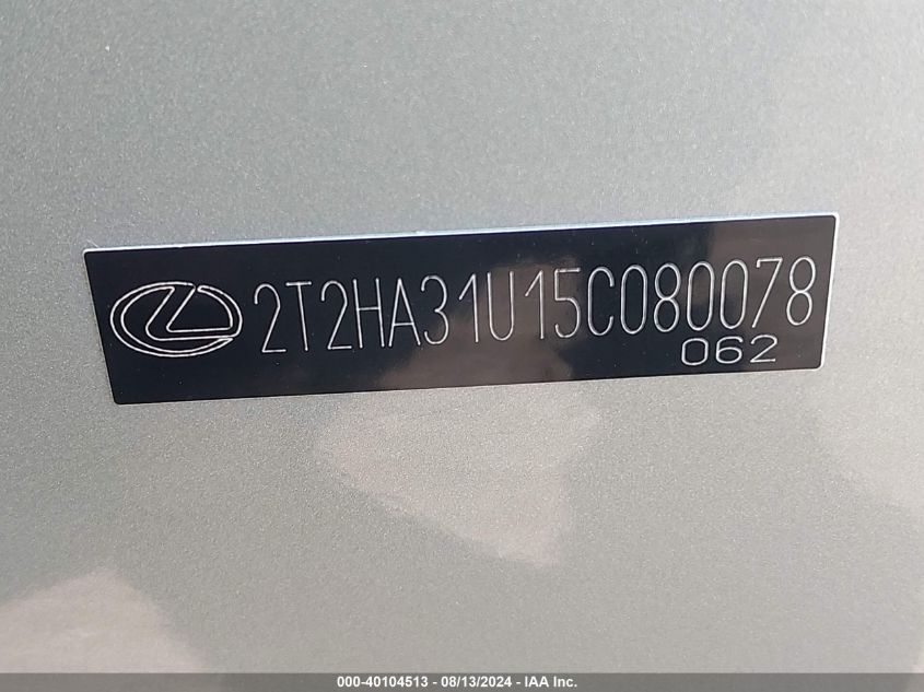 2005 Lexus Rx 330 VIN: 2T2HA31U15C080078 Lot: 40104513