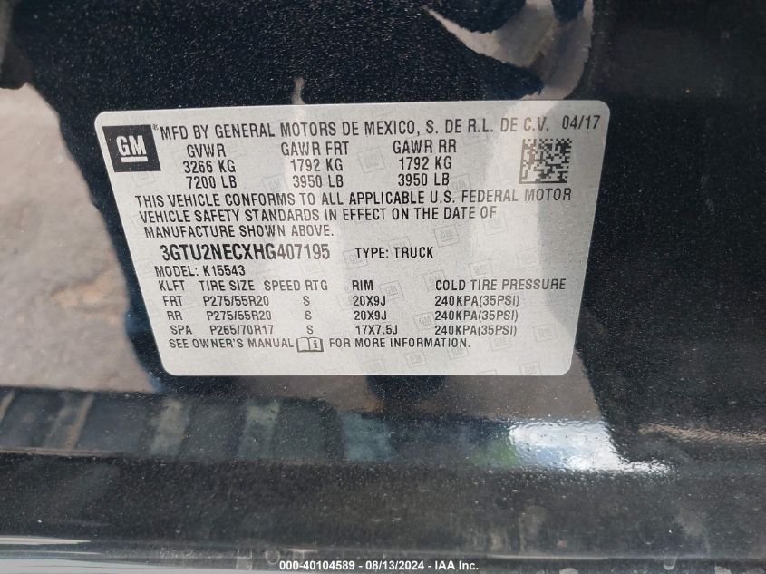 2017 GMC SIERRA 1500 SLT - 3GTU2NECXHG407195