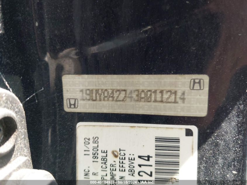 2003 Acura Cl 3.2 Type S VIN: 19UYA42743A011214 Lot: 40104923