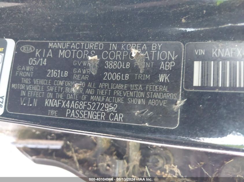 2015 Kia Forte Lx VIN: KNAFX4A68F5272952 Lot: 40104966
