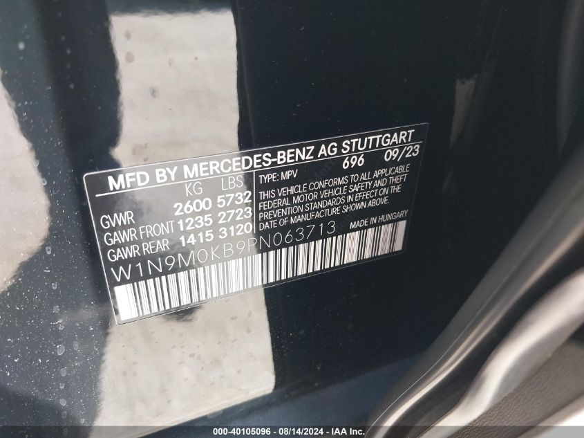 W1N9M0KB9PN063713 2023 Mercedes-Benz Eqb 300 Suv 4Matic