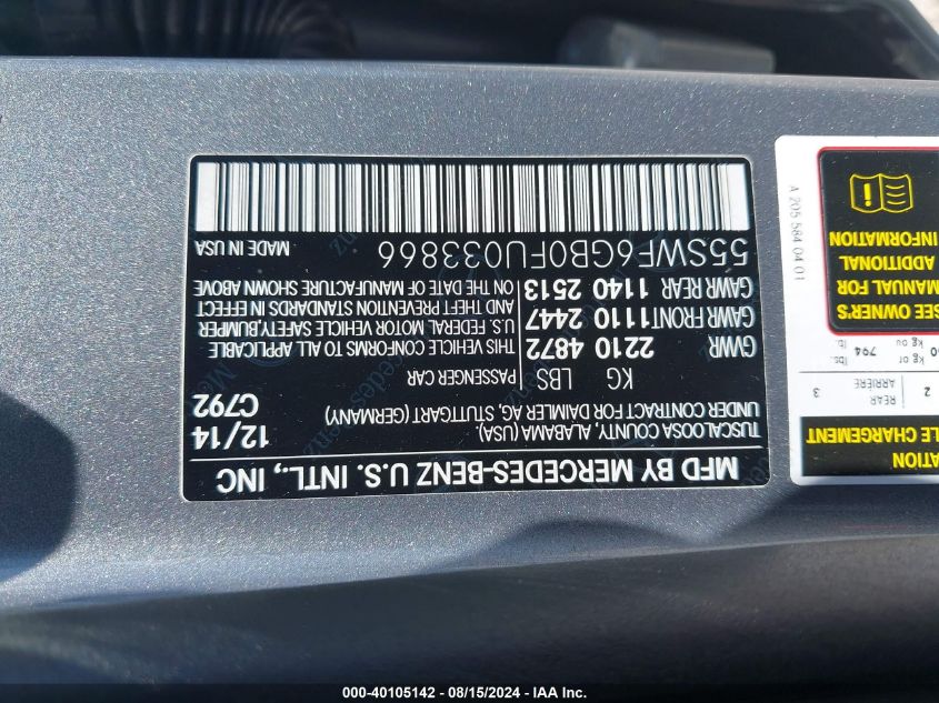 55SWF6GB0FU033866 2015 Mercedes-Benz C 400 4Matic