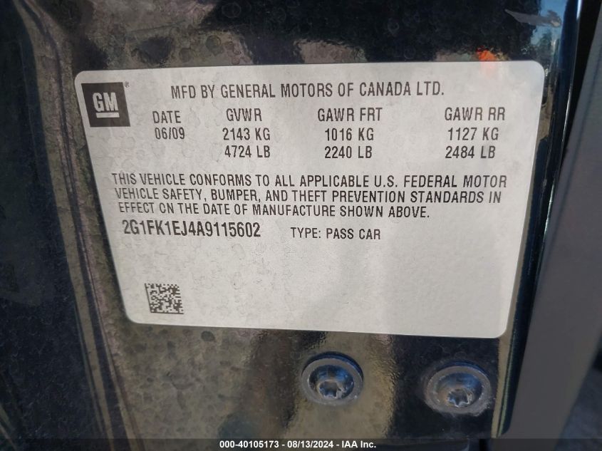 2010 Chevrolet Camaro 2Ss VIN: 2G1FK1EJ4A9115602 Lot: 40105173