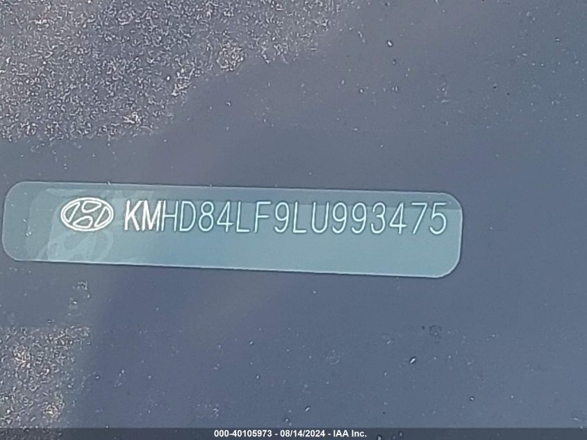 2020 Hyundai Elantra Sel VIN: KMHD84LF9LU993475 Lot: 40105973