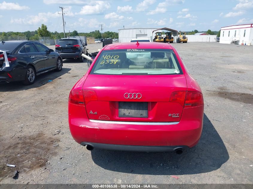 2007 Audi A4 2.0T Quattro VIN: WAUDF78EX7A050494 Lot: 40106538