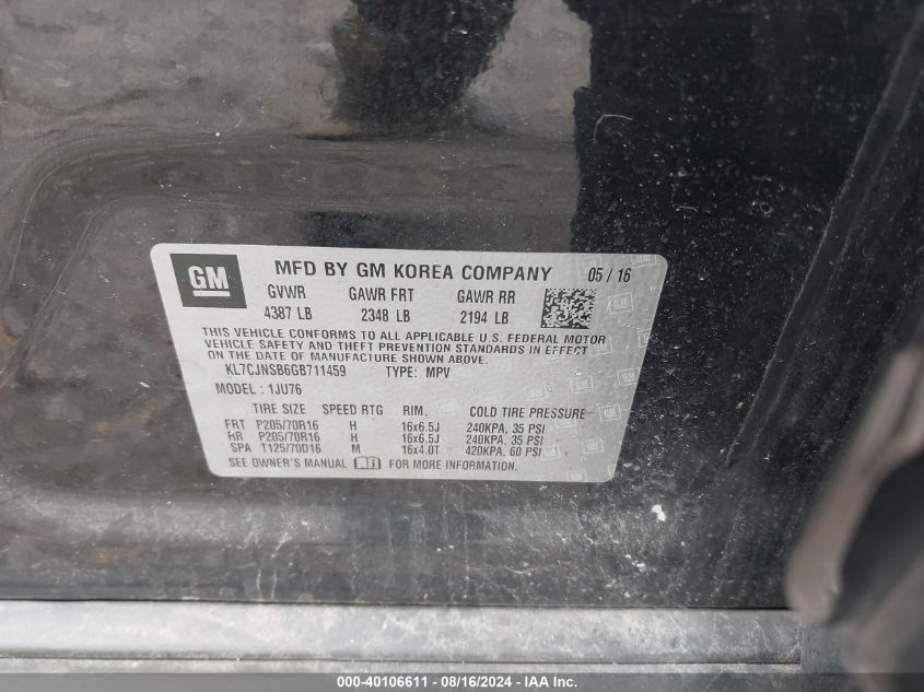 2016 CHEVROLET TRAX 1LS - KL7CJNSB6GB711459