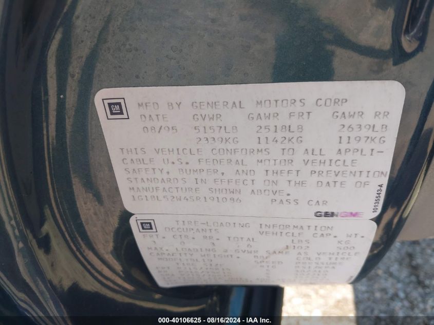 1995 Chevrolet Caprice Classic VIN: 1G1BL52W4SR191086 Lot: 40106625